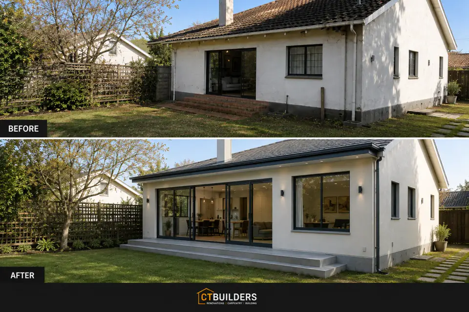 Before and after comparison of a CT Builders home extension